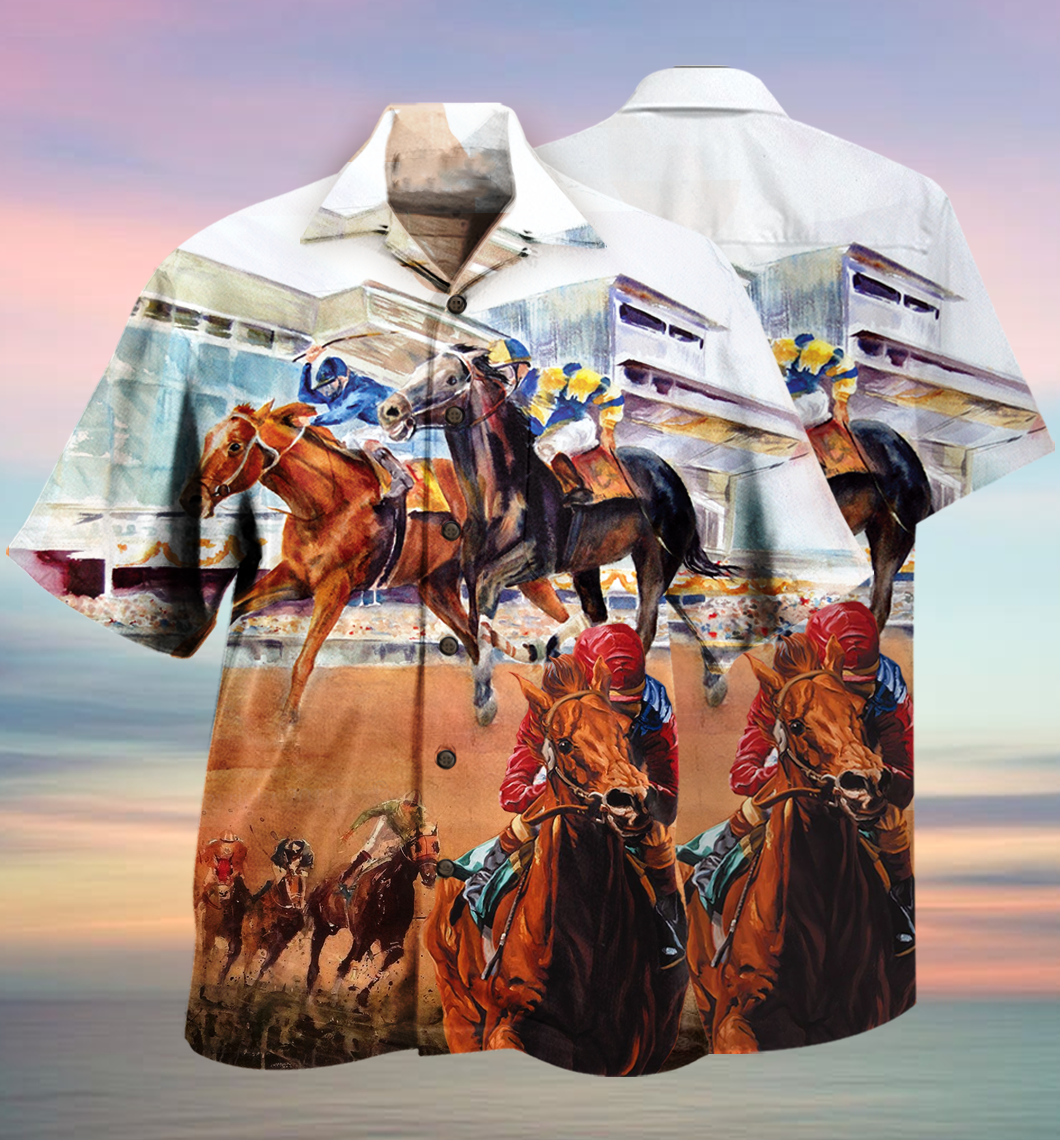 Horse Racing Amazing Hawaiian Shirt Pattern View For Relaxed Warm Weather Outfits