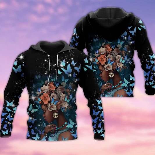 Black Girl Butterfly Flowers Hoodie For Casual Outfits Outdoor Trips And Comfortable Layering