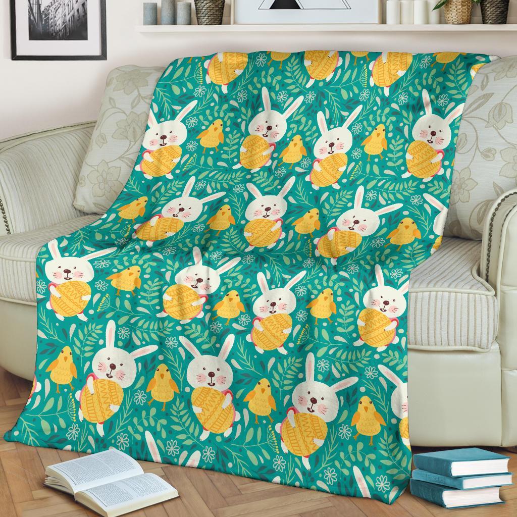Easter Bunny Egg Pattern Flannel Blanket For Cozy Bedroom Sofa Decor