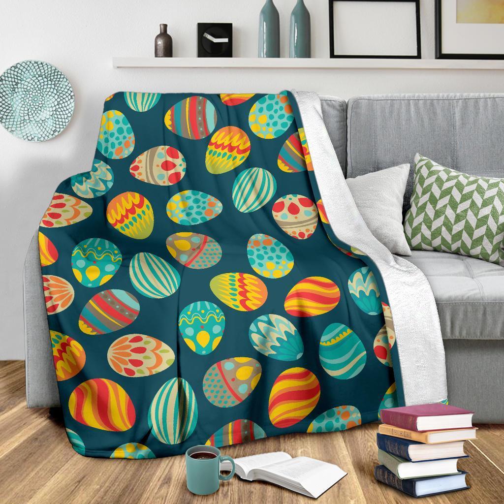 Colorful Easter Egg Pattern Flannel Blanket For Cozy Bedroom Sofa Decor
