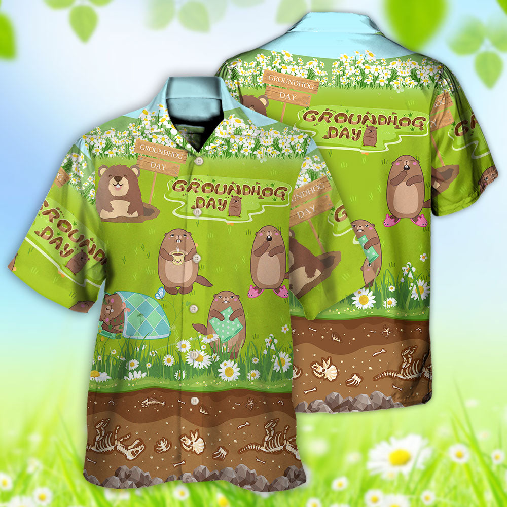 Floral Spring Groundhog Grass Hawaiian Shirt Fabric Pattern Detail For Outdoor Gatherings