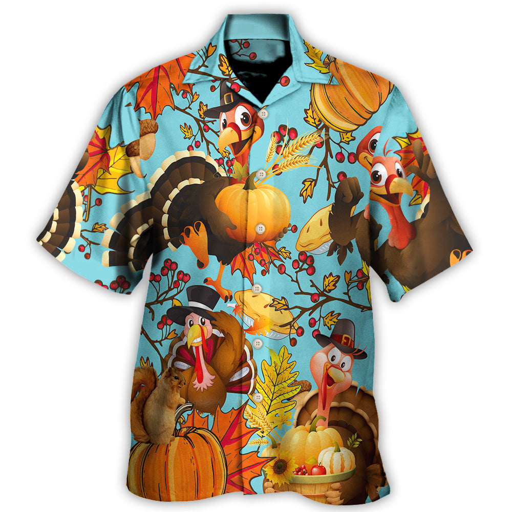 Turkey Thanksgiving Harvest Celebration Hawaiian Shirt Pattern View For Relaxed Warm Weather Outfits