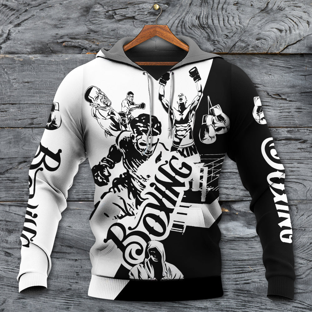 Black White Boxing Spirit Hoodie For Comfortable Daily Outfits Holidays And Casual Wear