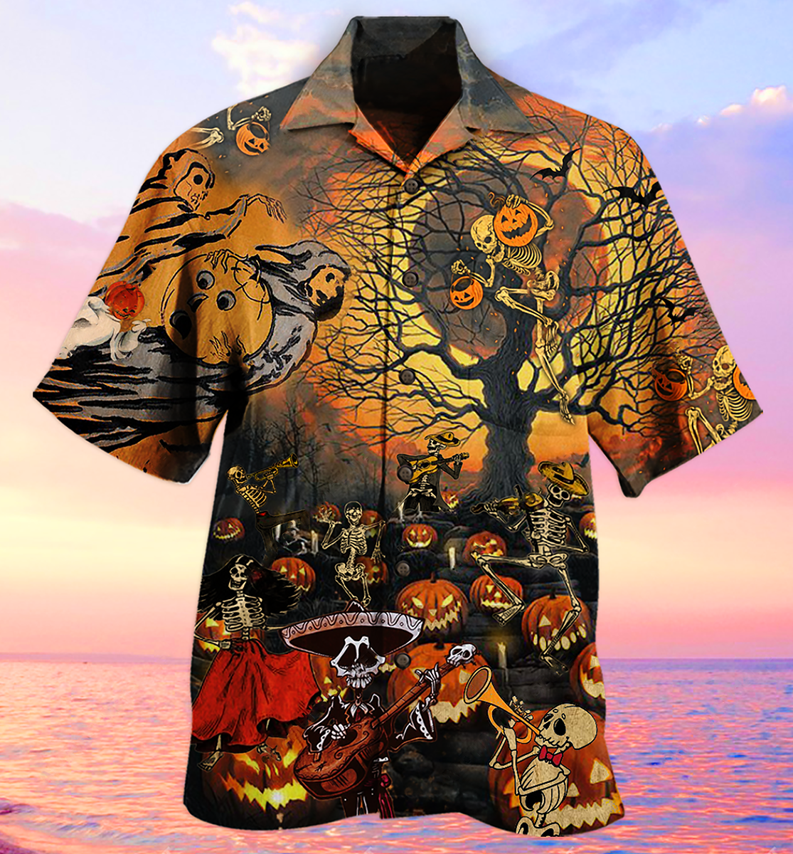 Skull Halloween Darkness Hawaiian Shirt Pattern Detail For Vacation Travel And Daily Wear