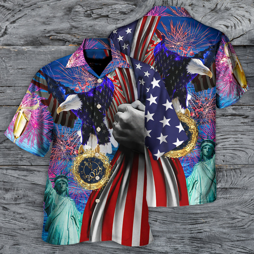 American New Year Hawaiian Shirt Design View For Casual Summer Styling