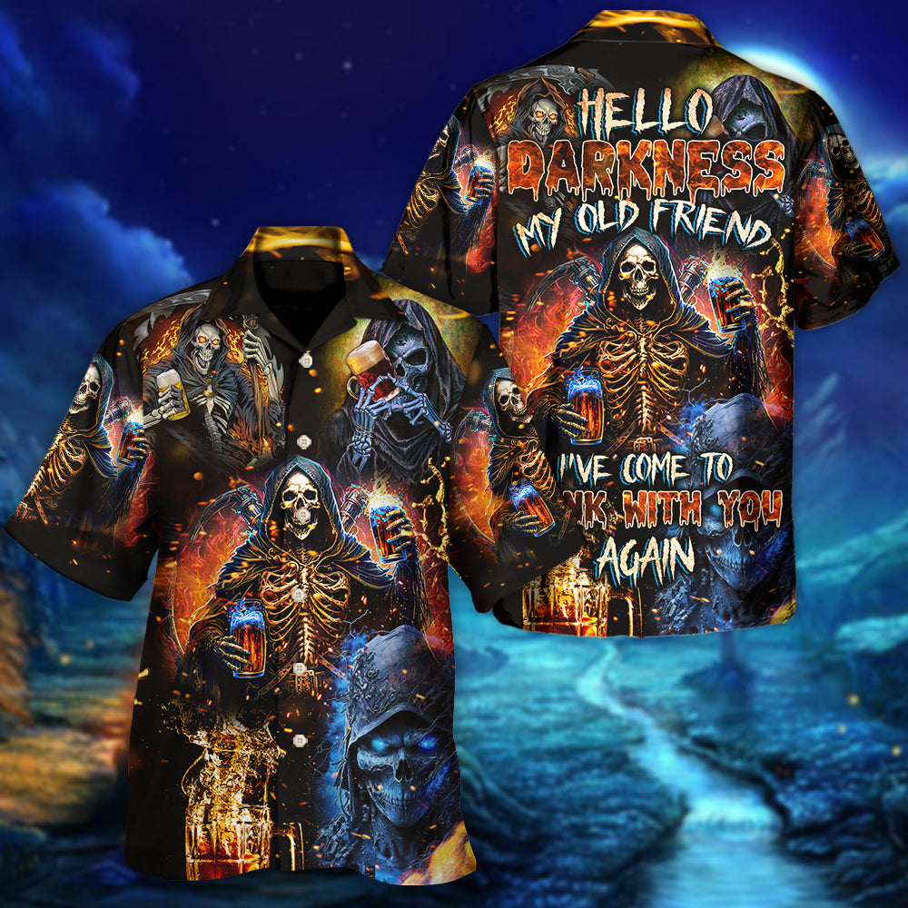 Gothic Dark Skull Hawaiian Shirt Front Pattern View For Vacation Style