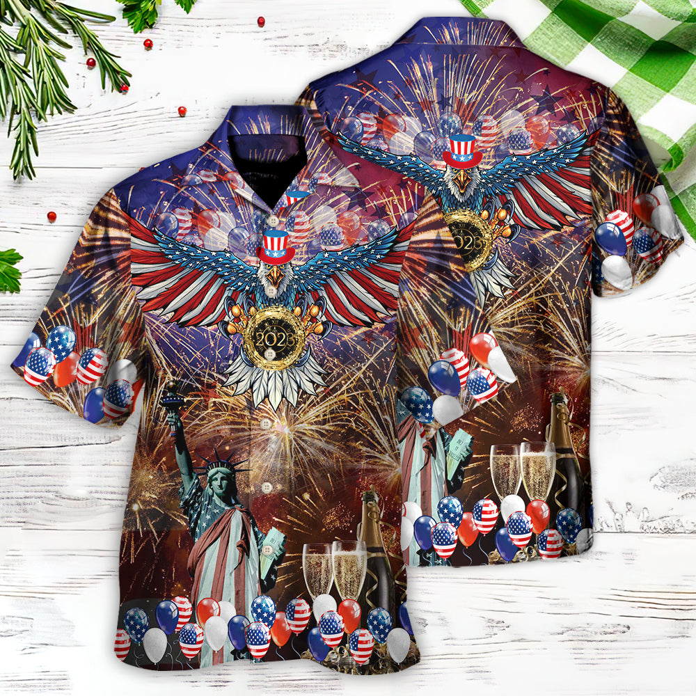 Patriotic New Year Symbols Hawaiian Shirt With Detailed Graphic For Tropical Escapes Resort Wear And Outdoor Celebrations