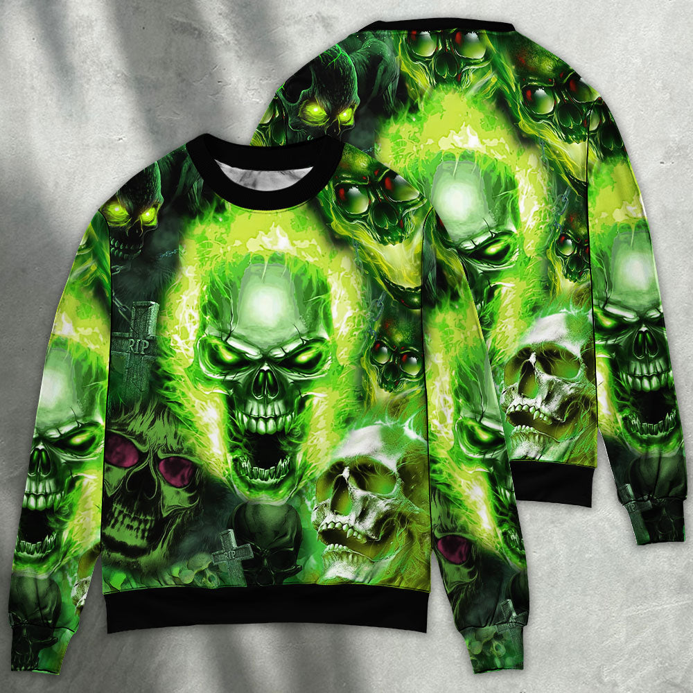 Green Skull Fearless Spirit Sweater For Casual Wear Parties And Thoughtful Gifting