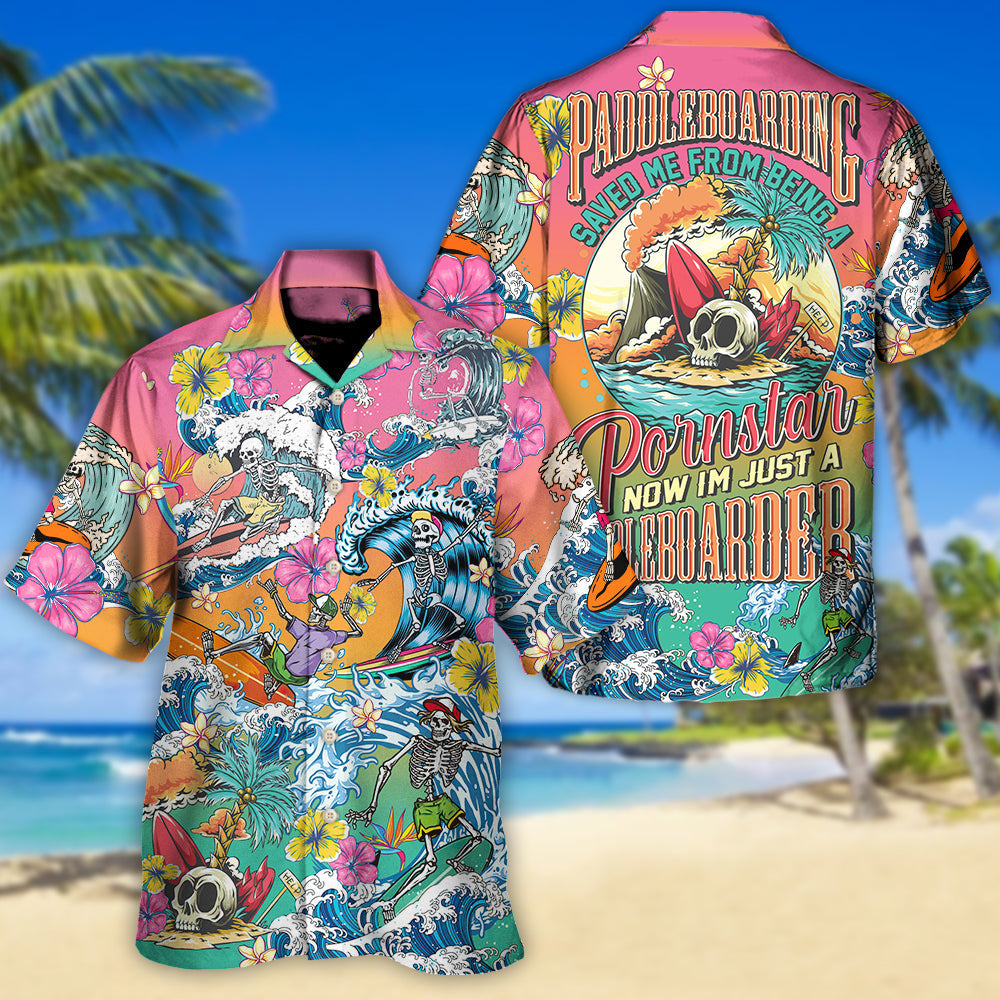 Paddleboarding Paddleboarder Humor Hawaiian Shirt Pattern View For Relaxed Warm Weather Outfits
