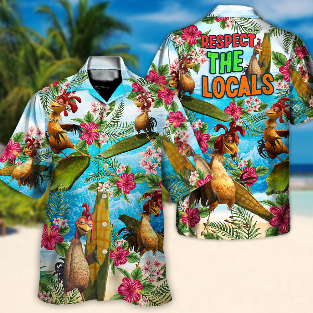 Tropical Funny Surfing Chicken Hawaiian Shirt Design View For Weekend Trips