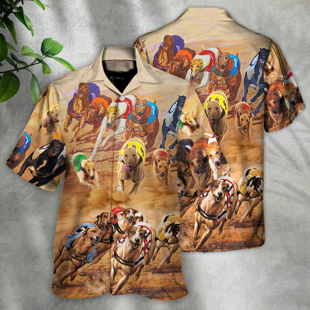 Dog Racing Greyhound Hawaiian Shirt Design View For Tropical Vacations