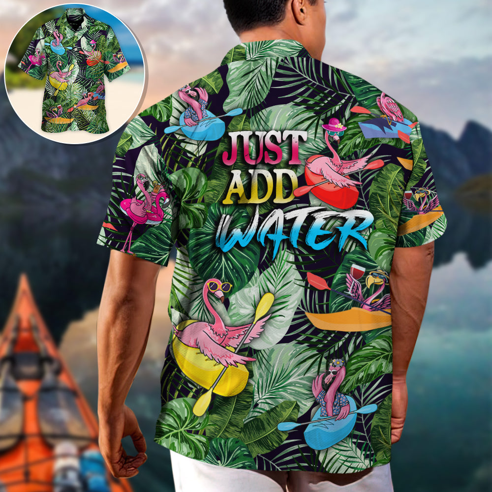 Tropical Funny Kayaking Flamingo Water Hawaiian Shirt Button Front Artwork For Island Holidays