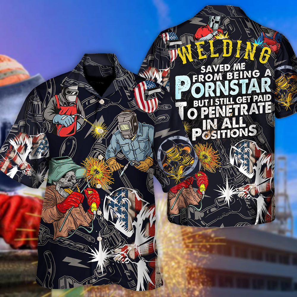 Funny Vintage Welding Gift Hawaiian Shirt Artwork View For Coastal Escapes And Resort Style