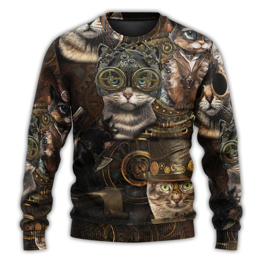 Steampunk Vintage Cat Sweater For Playful Everyday Outfits Travel And Comfortable Daily Wear