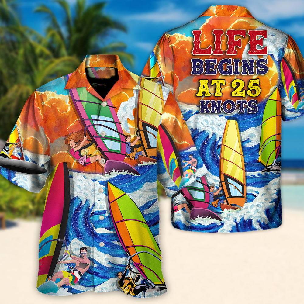 Coastal Windsurfing Activity Hawaiian Shirt Fabric Pattern Detail For Warm Weather Events