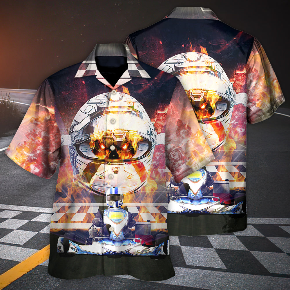 Kart Racing Skull Fire Hawaiian Shirt Summer Design Detail For Tropical Vacations