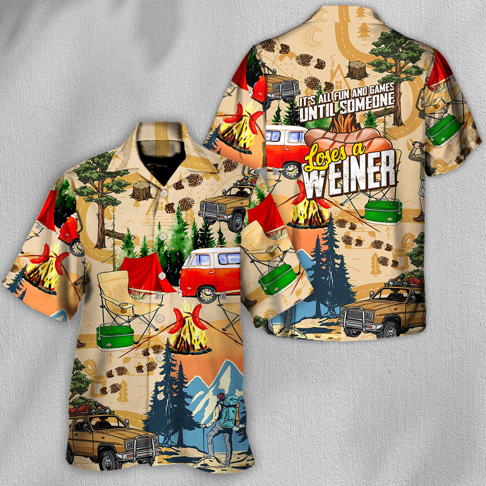Camping It'S Fun Games Loses Weiner Hawaiian Shirt Detailed Pattern View For Resort Wear