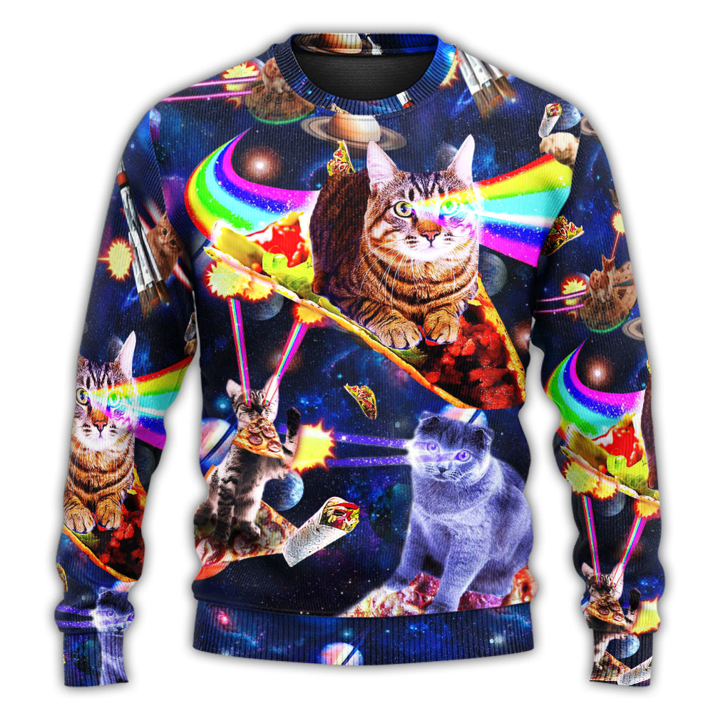 Space Galaxy Cat Food Ride Sweater For Outdoor Activities Weekend Trips And Relaxed Everyday Outfits