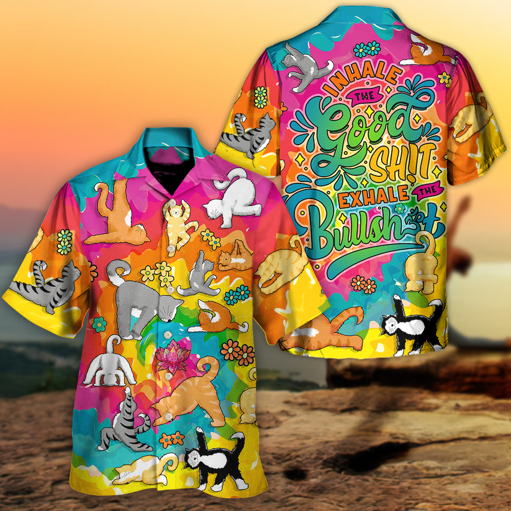 Funny Cat Yoga Hawaiian Shirt For Coastal Adventures And Warm Weather Wear
