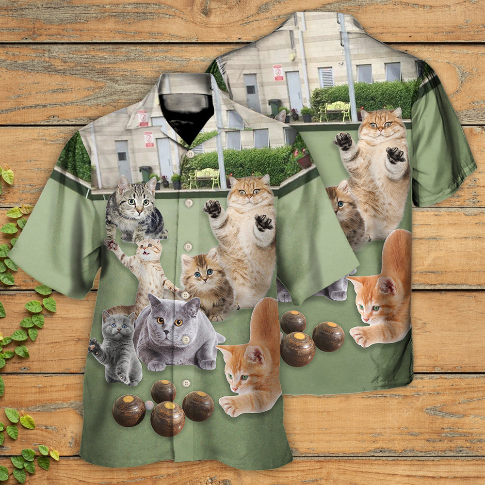 Lawn Bowling Cat Hawaiian Shirt Summer Design Detail For Resort Wear