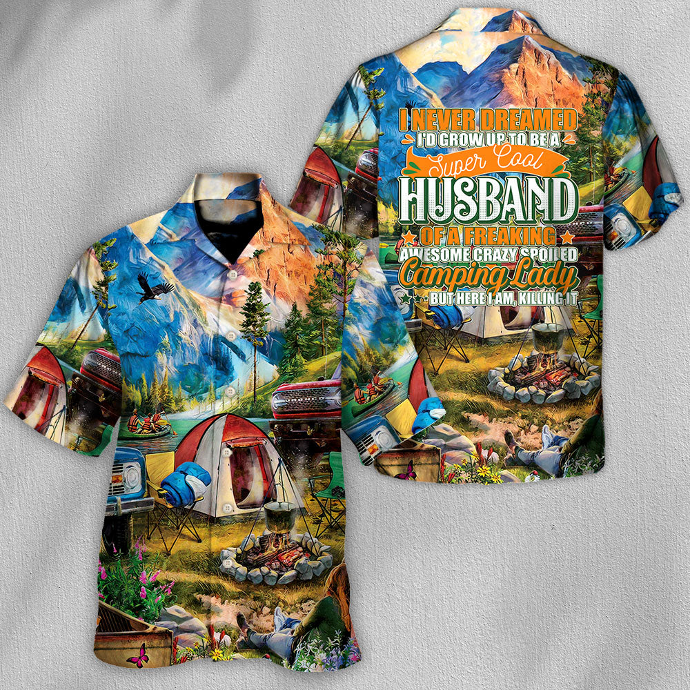 Camping Crazy Spoiled Lady Hawaiian Shirt Graphic Artwork Detail For Coastal Travel