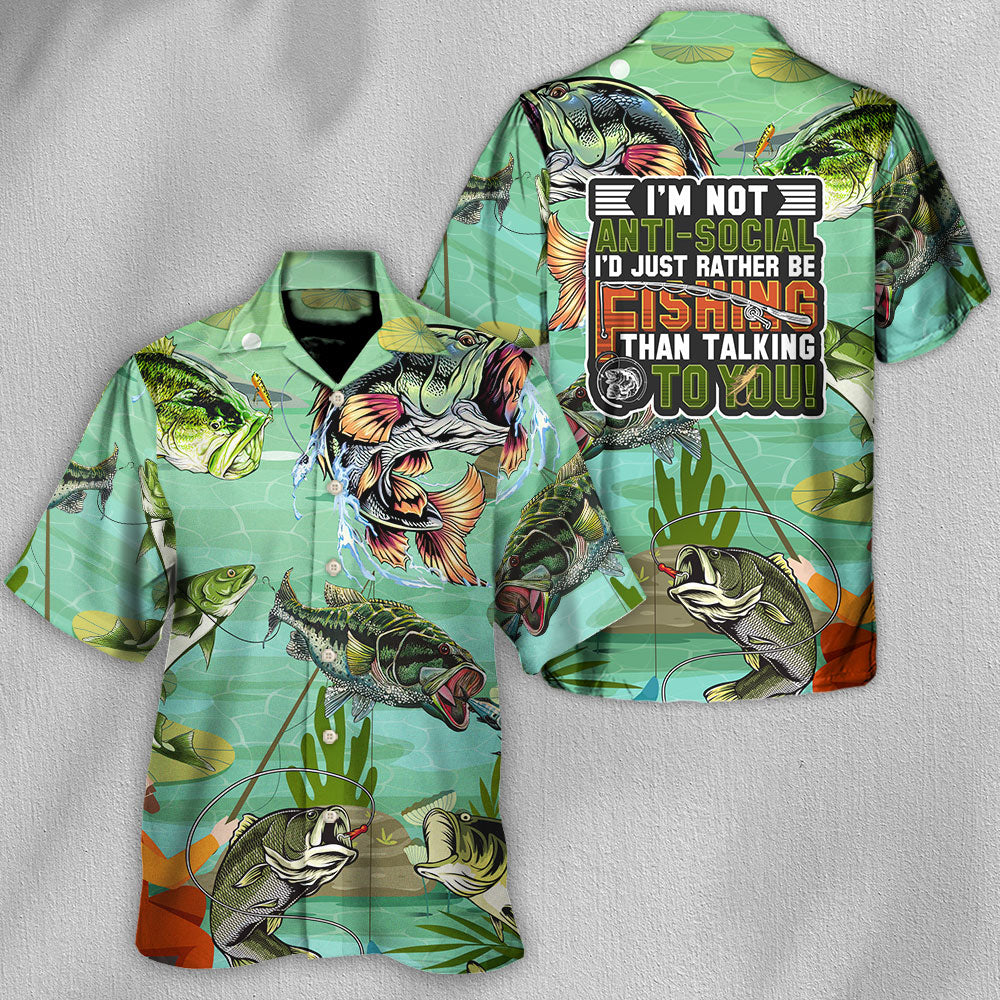 Fishing I'd Rather Talking Hawaiian Shirt Pattern Detail For Vacation Travel And Daily Wear