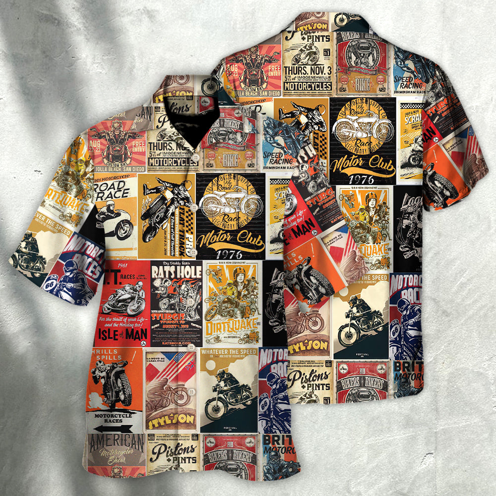 Motorcycle Creative Pattern Hawaiian Shirt Pattern Detail For Resort Wear