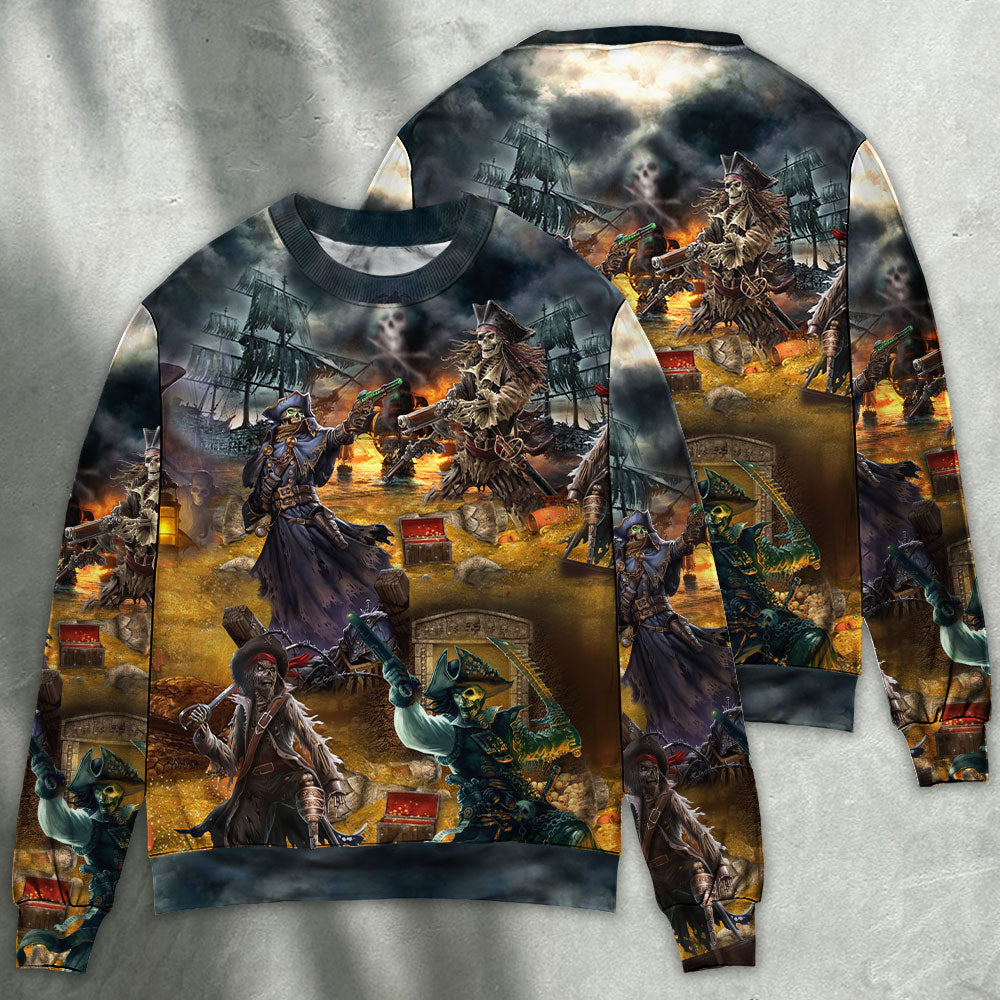 Pirate Skull Treasure Hunting Sweater For Art Lovers Holidays Parties And Comfortable Wear