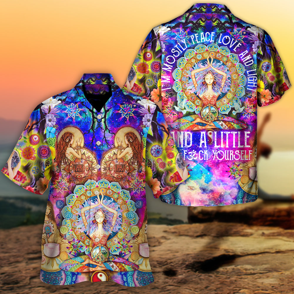 Bold Yoga Attitude Graphic Hawaiian Shirt Print Closeup For Tropical Vacations