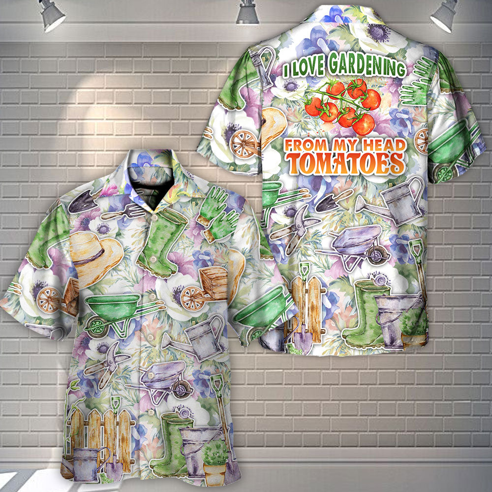 Vintage Gardening Tomatoes Hawaiian Shirt Fabric Pattern Detail For Casual Outings