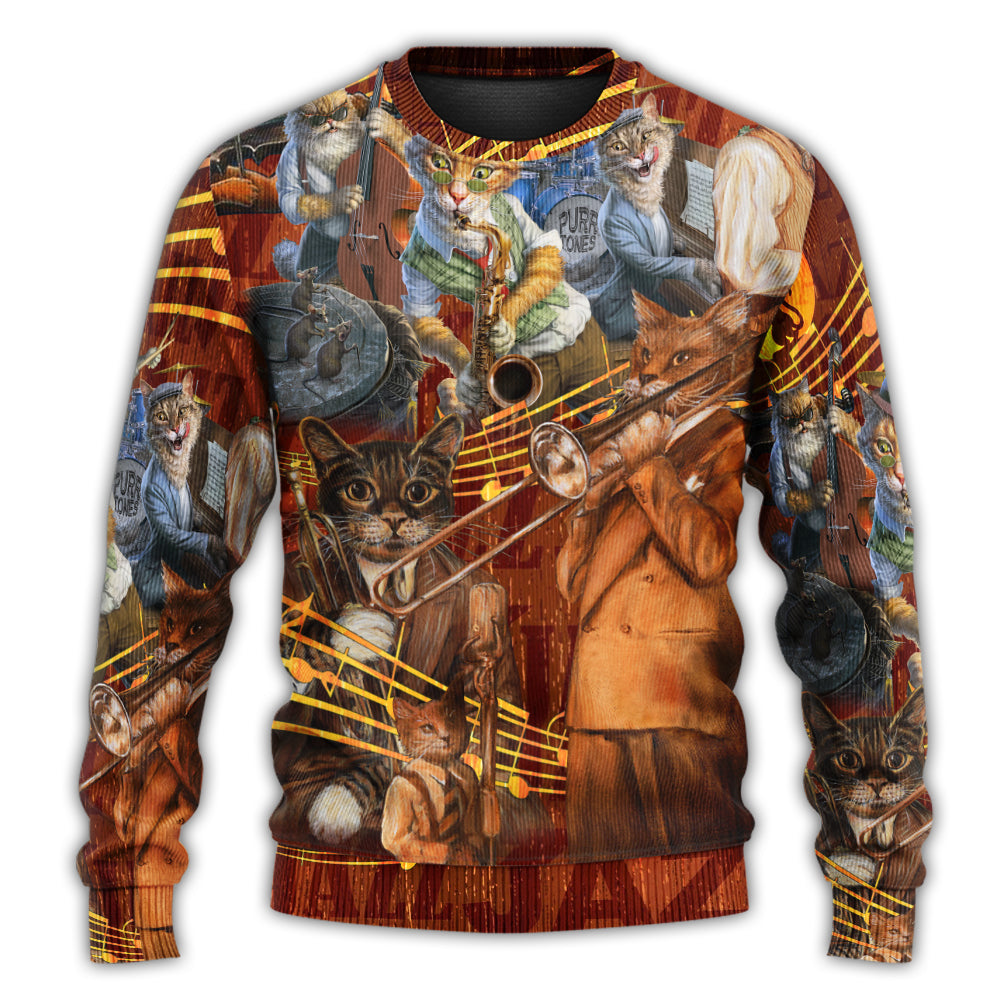 Jazz Music Cat Sweater For Holidays Parties And Comfortable Everyday Wear