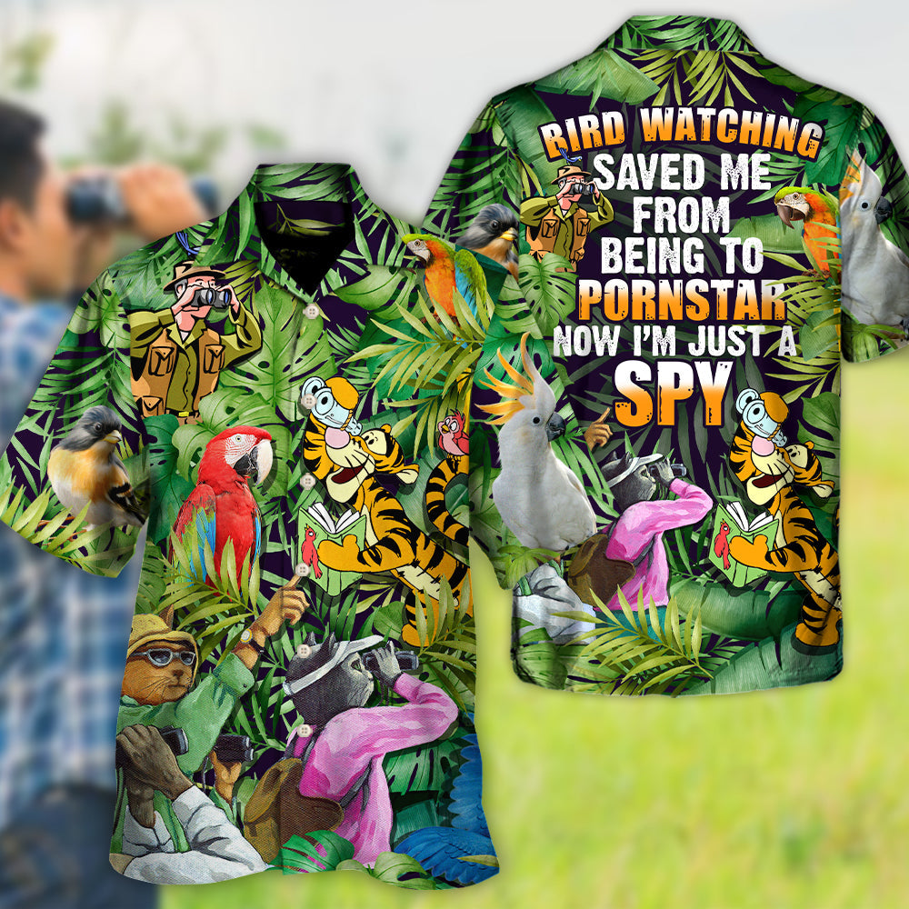 Bird Watching Spy Hawaiian Shirt Design Detail For Beach Days And Holiday Travel