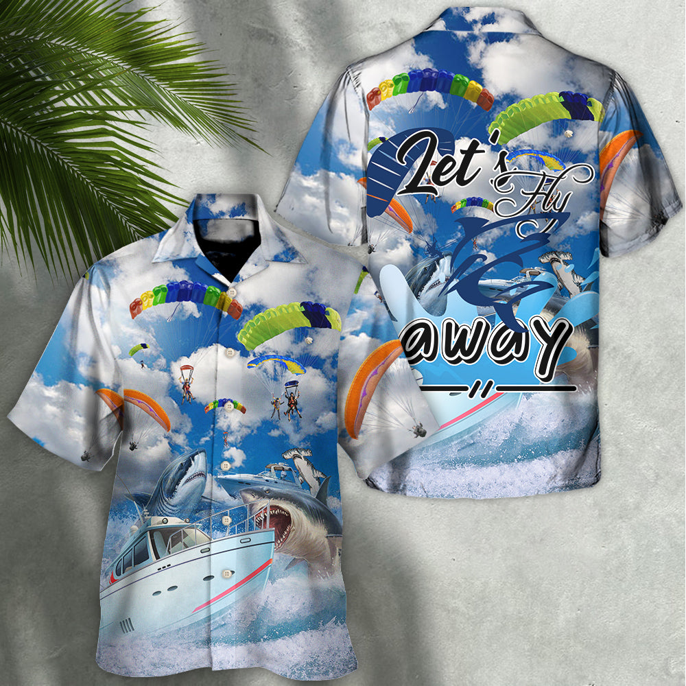 Parasailing Shark Hawaiian Shirt Tropical Styling View For Beach Days