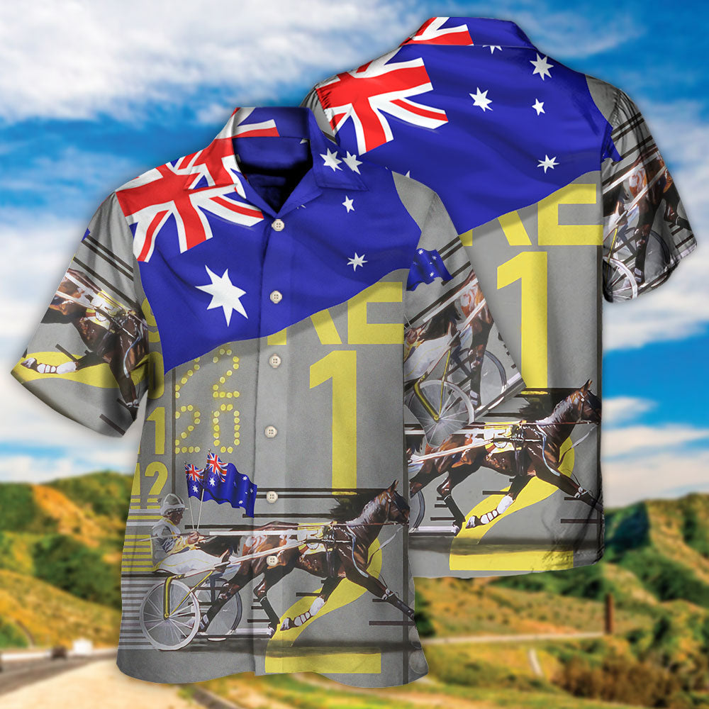 Australian Racing Horse Hawaiian Shirt Front Pattern View For Casual Outings