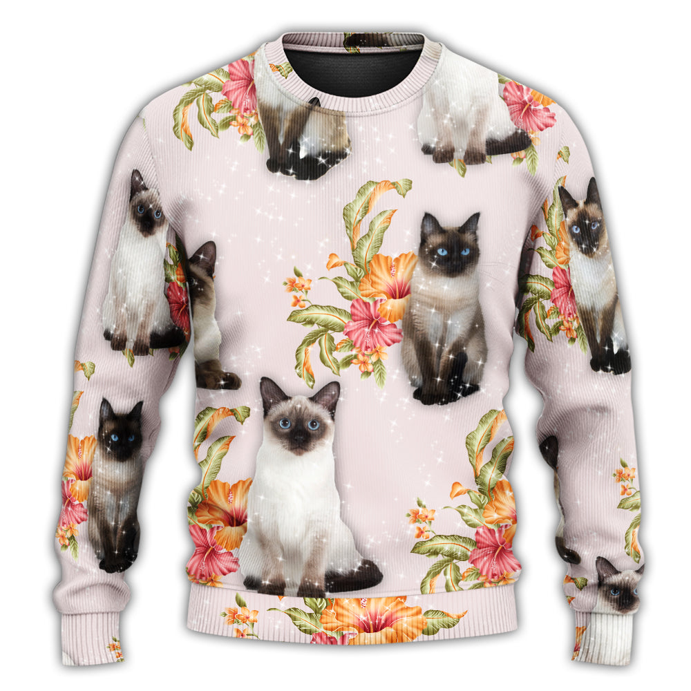 Tropical Floral Siamese Cat Sweater For Distinctive Animal Artwork Holidays And Thoughtful Gifts