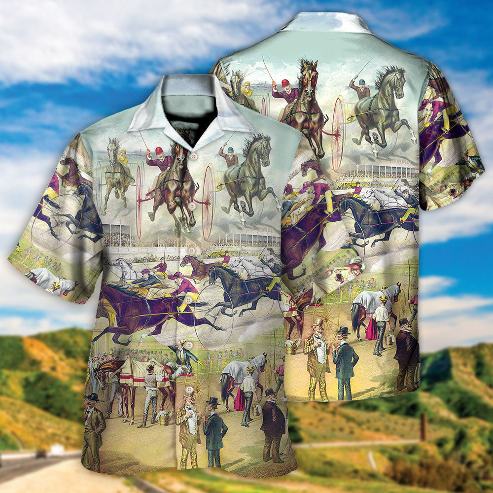 Racing Horse Hawaiian Shirt Front Pattern View For Vacation Style
