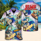 Funny Surfing Cat Surf Hawaiian Shirt Button Front Artwork For Thoughtful Gifting