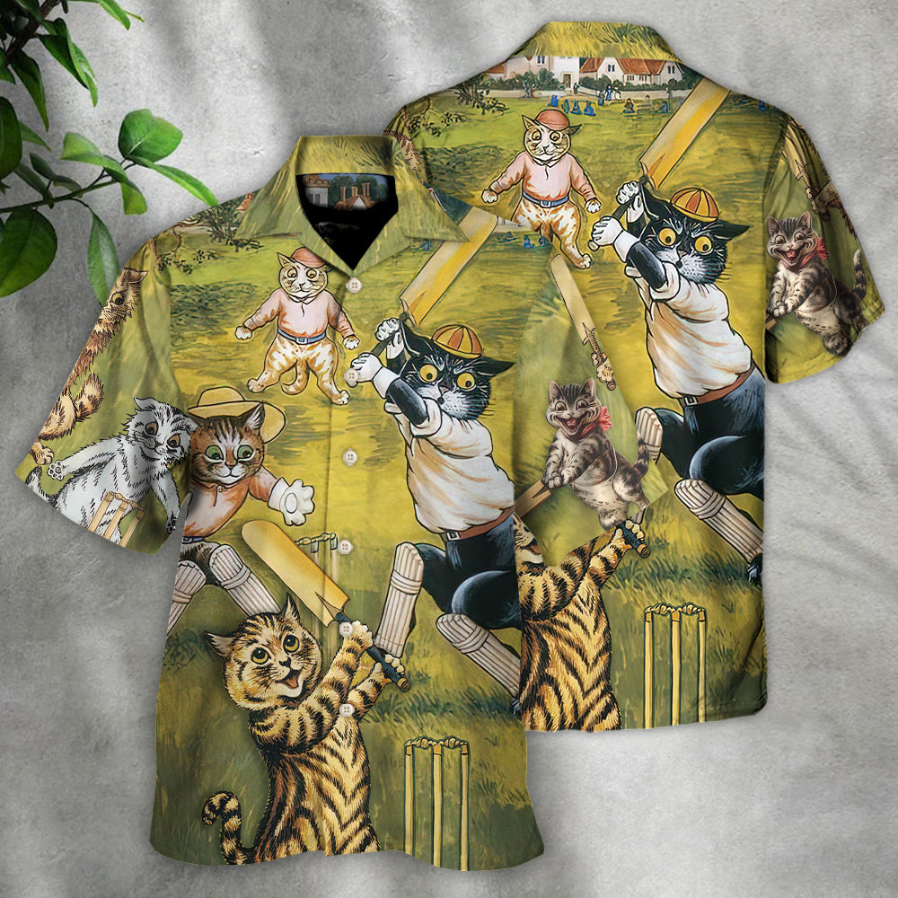 Funny Cat Cricket Hawaiian Shirt Creative Print View For Vacation Style