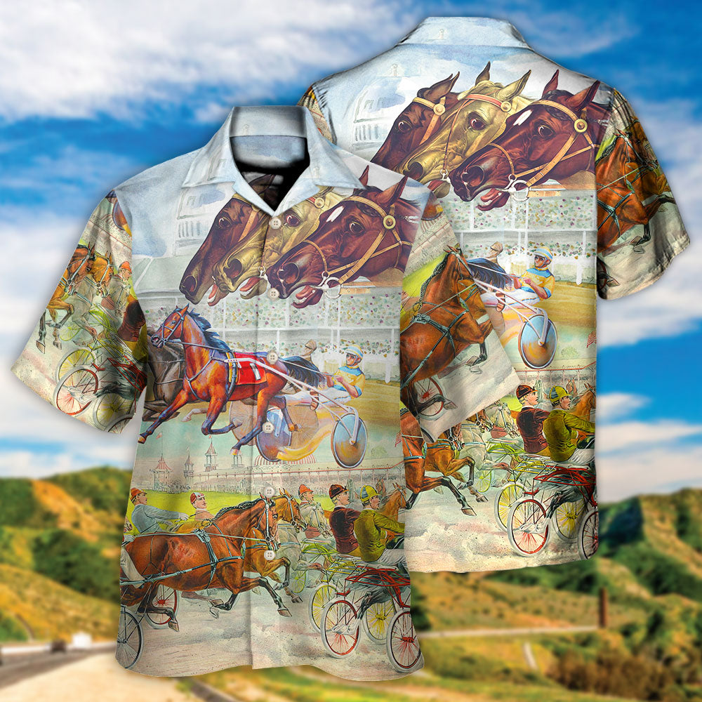 Racing Horse Hawaiian Shirt Button Front Artwork For Vacation Style