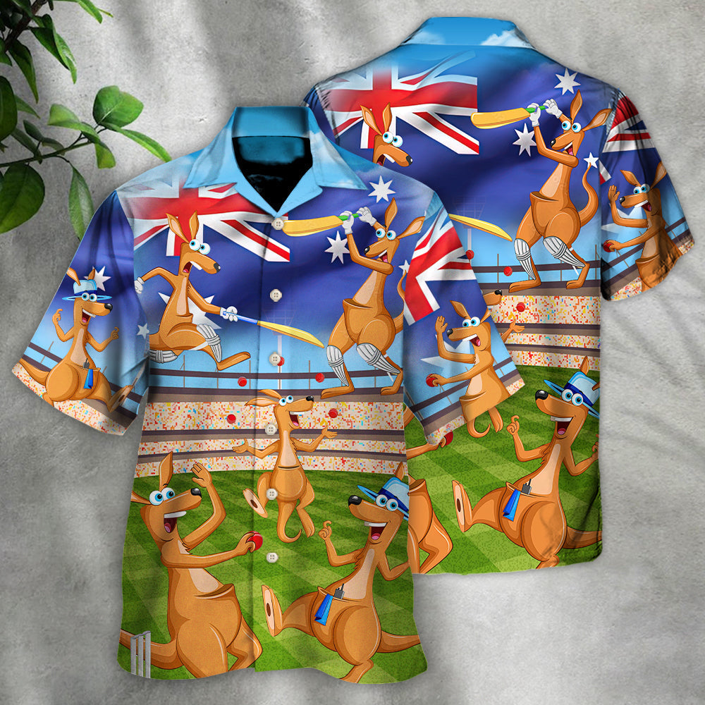 Funny Cricket Kangaroo Hawaiian Shirt Fabric Pattern Detail For Resort Wear