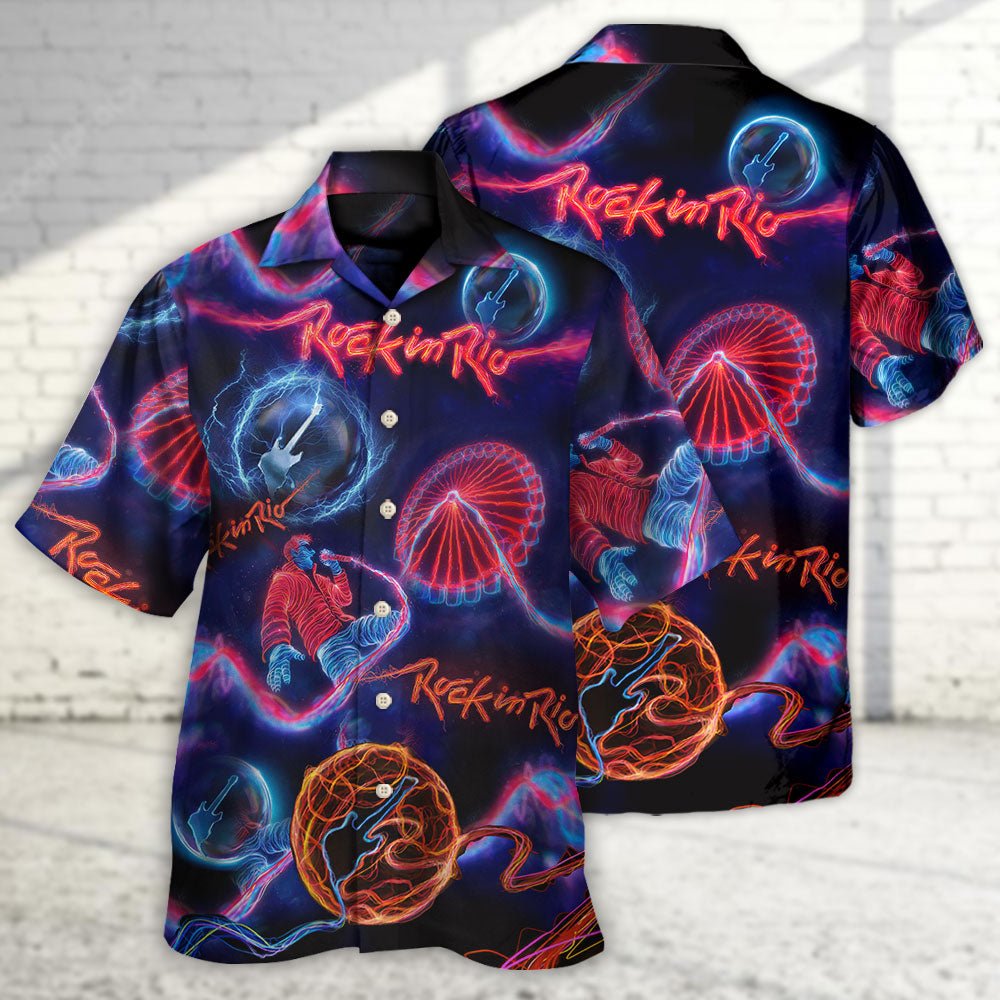 Rock Music Hawaiian Shirt Button Front Artwork For Summer Travel
