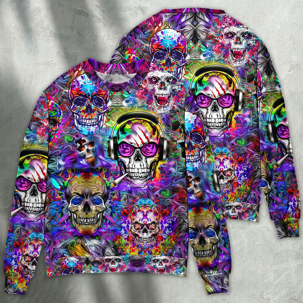 Hippie Colorful Skull Sweater For Art Lovers Holidays Parties And Comfortable Wear