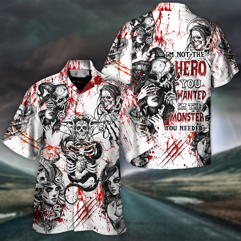 Skull Monster Hawaiian Shirt Button Front Artwork For Beach Days