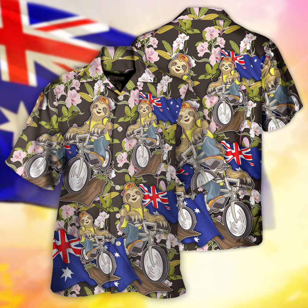 Australian Sloth Cycling Hawaiian Shirt Resort Outfit View For Tropical Vacations