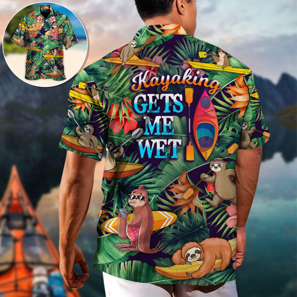 Tropical Funny Kayaking Sloth Hawaiian Shirt Button Front Artwork For Tropical Vacations