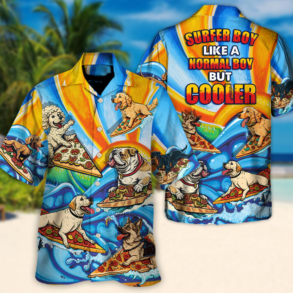 Funny Surfing Dog Pizza Hawaiian Shirt Print Closeup For Weekend Trips