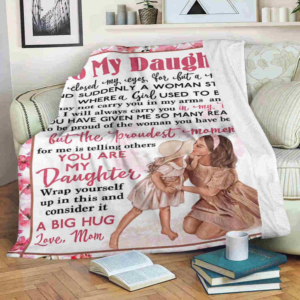 Family To My Daughter Love Mom Daughter Flannel Blanket For Cozy Bedroom Sofa Decor