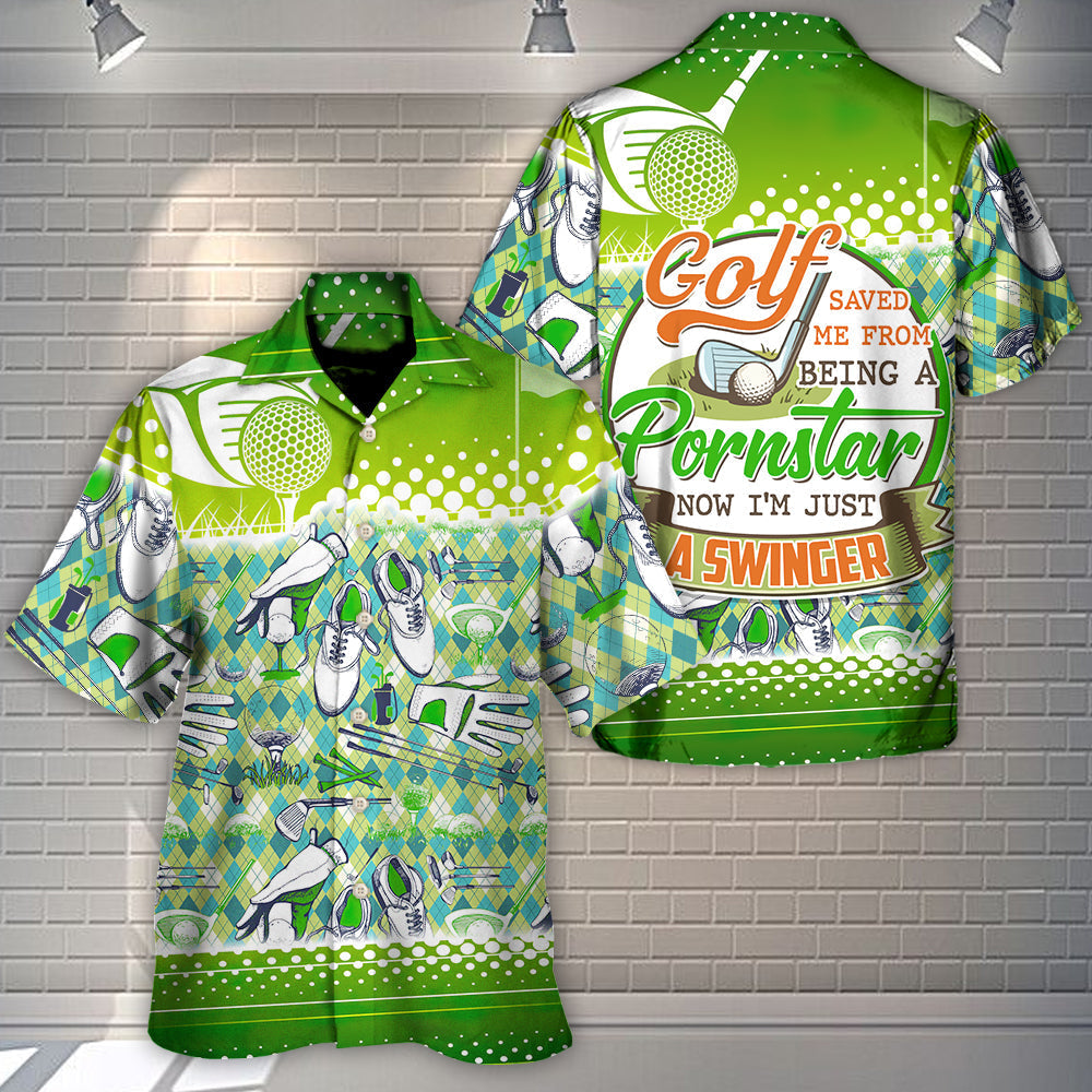 Golf Player Hawaiian Shirt Pattern View For Relaxed Warm Weather Outfits