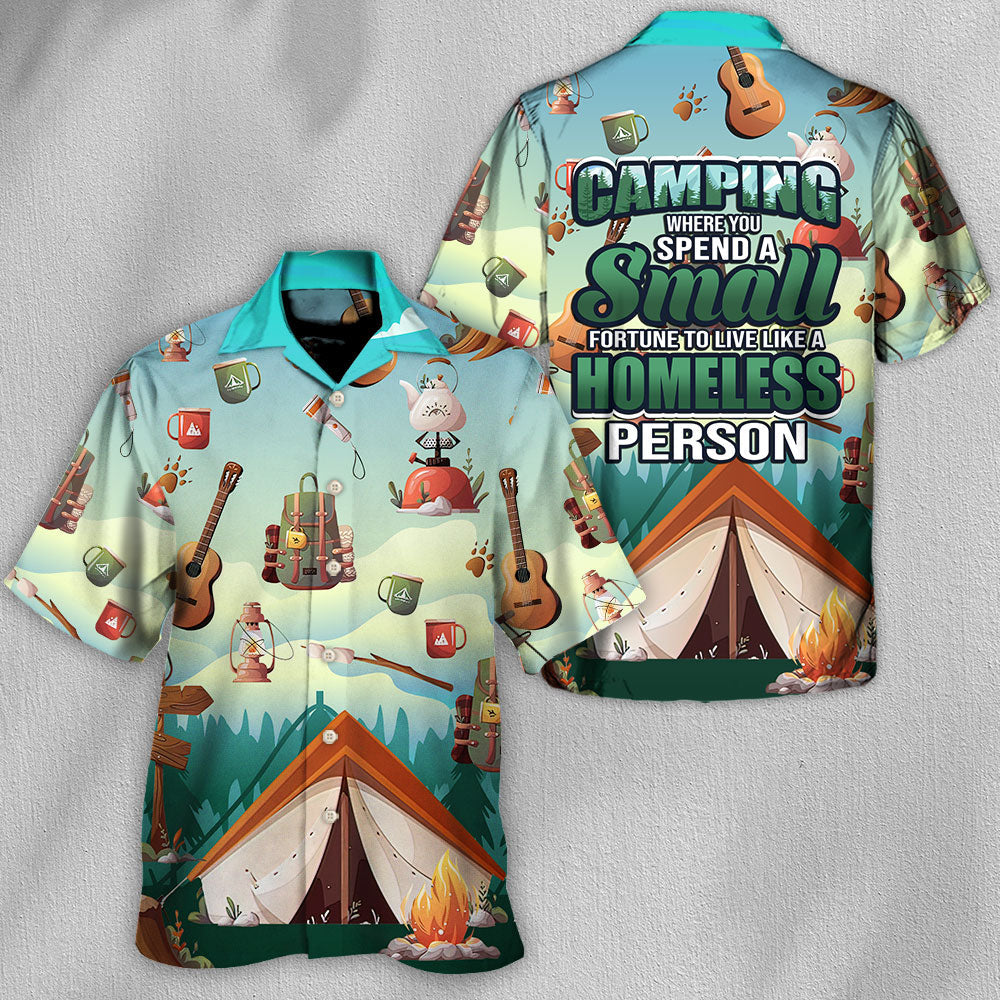 Camping Spend Fortune Homeless Hawaiian Shirt Fabric Pattern Detail For Island Holidays