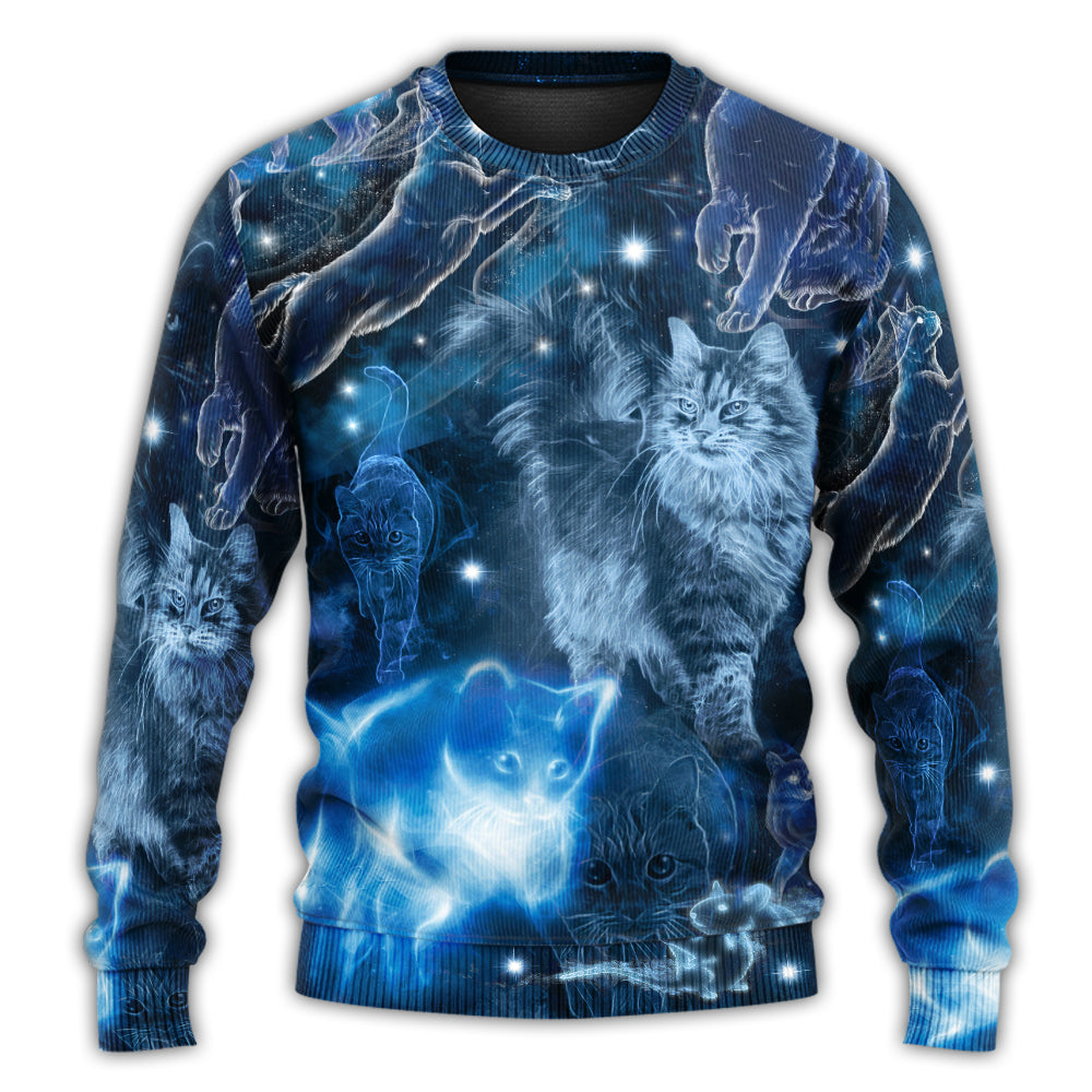Blue Neon Cat Sweater For Playful Everyday Outfits Travel And Comfortable Daily Wear